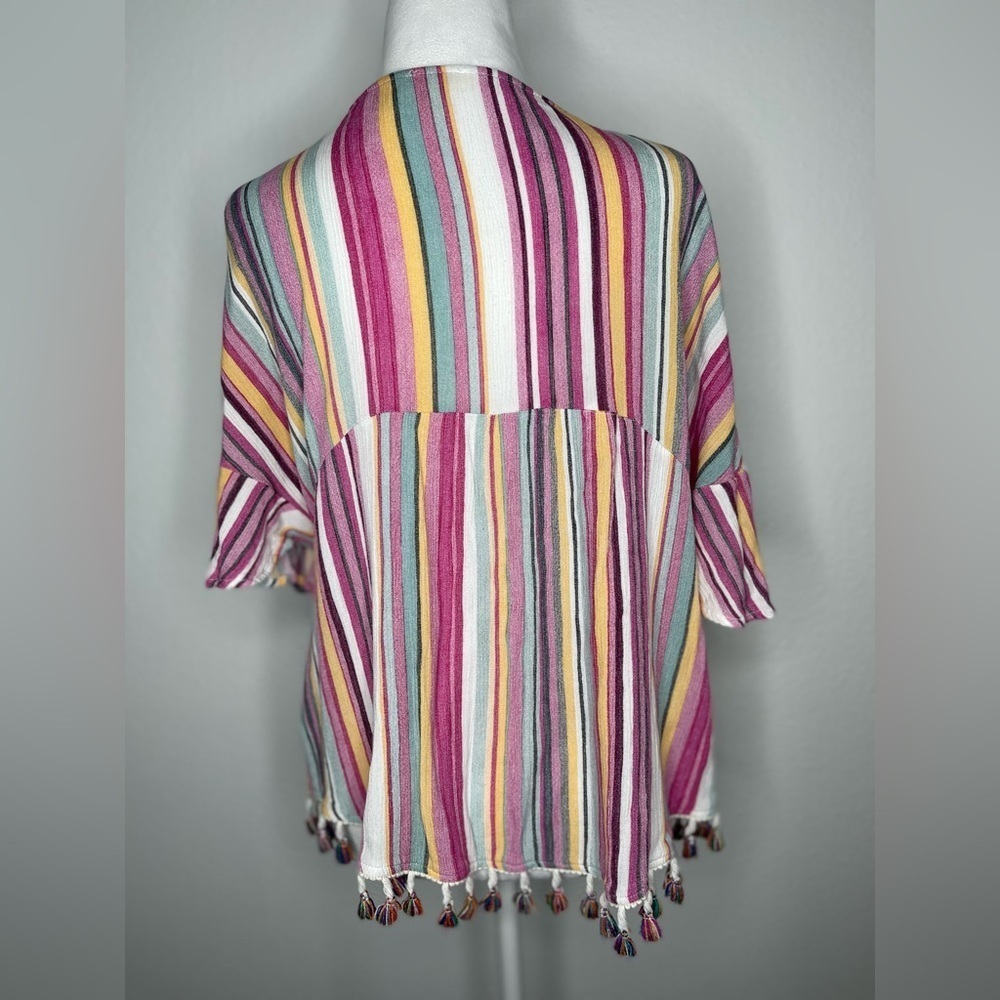 Kori Multicolor Striped Tunic Tassels Lightweight Summer Resort  Size Medium - Picture 11 of 15